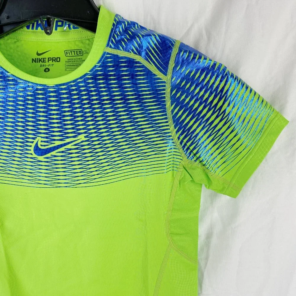 Nike Pro Dri-Fit Boys Neon Yellow Green Fitted Training T-Shirt Size S - Picture 7 of 10